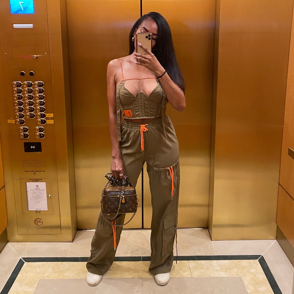 Khaki Buckle Detail Cargo Corset and Wide Leg Pant